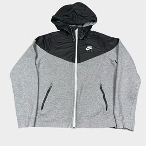 Nike Air Jacket Men's Small Full Zip Black Heather Gray Hooded Swoosh Logo *Read